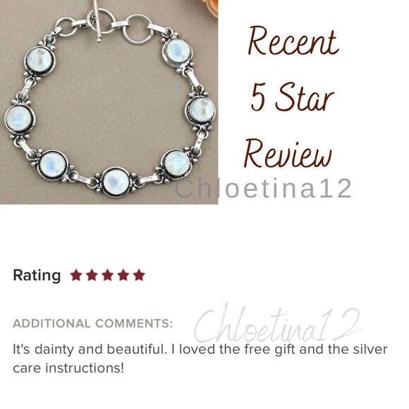 - 925 Sterling Silver Moonstone Gemstone Bracelet - Picture 5 of 6